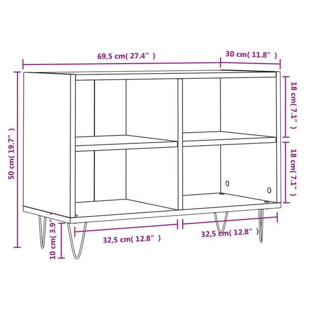 The Living Store Tv-meubel Gerookt Eiken - 69.5 x 30 x 50 cm - Opbergruimte - Stevig Tafelblad en IJzeren Poten