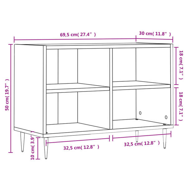 The Living Store Tv-meubel - naam - Tv-meubel - 69.5 x 30 x 50 cm - Opbergruimte - Stabiel - Wit - Bewerkt hout en
