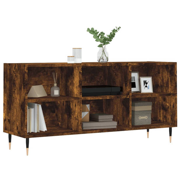 The Living Store Tv-meubel - Gerookt eiken - 103.5 x 30 x 50 cm - Opbergruimte - Stevig - IJzeren poten