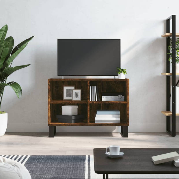 The Living Store Tv-meubel - Tv-kast met 4 vakken - Gerookt eiken - 69.5 x 30 x 50 cm - Stevig materiaal - Voldoende