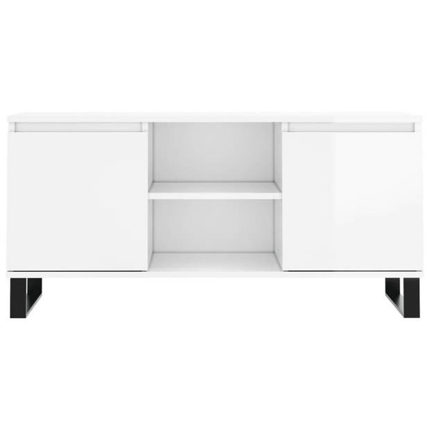 The Living Store TV-meubel - hoogglans wit - 104 x 35 x 50 cm - bewerkt hout en ijzer