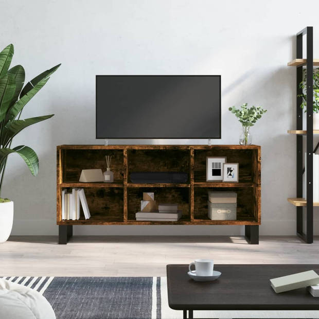 The Living Store TV-meubel - Gerookt Eiken - TV-meubel - 103.5 x 30 x 50 cm - met veel opbergruimte