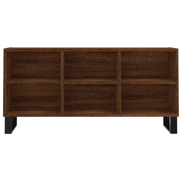 The Living Store TV-meubel - Tv-kast met 6 vakken - 103.5 x 30 x 50 cm - Bruin eiken - Bewerkt hout en ijzer