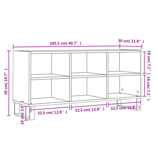 The Living Store TV-meubel - Gerookt Eiken - TV-meubel - 103.5 x 30 x 50 cm - met veel opbergruimte