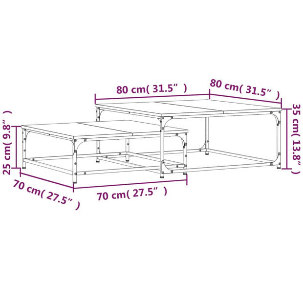 vidaXL 2-delige Tafeltjesset bewerkt hout sonoma eikenkleurig