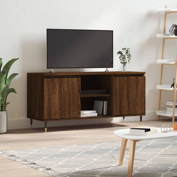 The Living Store Tv-meubel Bruineiken - 104 x 35 x 50 cm - Hout - Ijzer