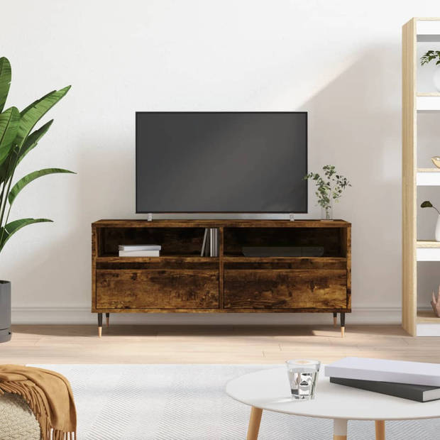 The Living Store TV-meubel Gerookt Eiken - 100 x 34.5 x 44.5cm - Extra opbergruimte