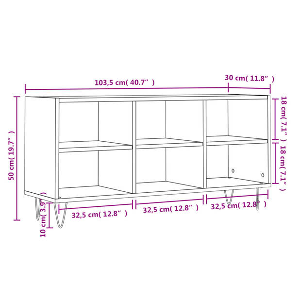 The Living Store Tv-meubel - Bruineiken - 103.5 x 30 x 50 cm - opbergruimte - stabiel tafelblad - ijzeren poten