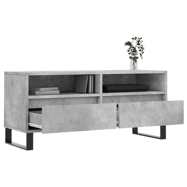 The Living Store Tv-meubel - Betongrijs - 100 x 34.5 x 44.5 cm - Bewerkt hout en ijzer