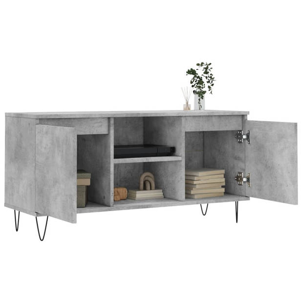 The Living Store TV-meubel Betongrijs 104 x 35 x 50 cm - Opbergkast met 4 vakken - Stevig bewerkt hout en ijzer