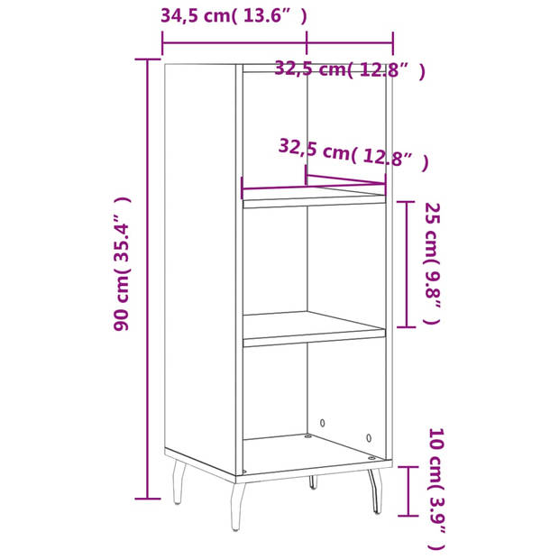 vidaXL Dressoir 34,5x32,5x90 cm bewerkt hout betongrijs