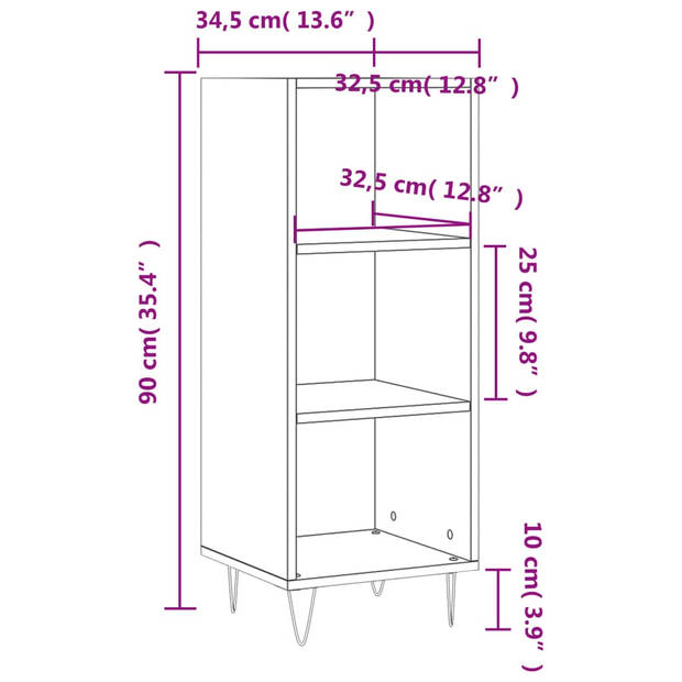 The Living Store Dressoir Classic - Zwart - 34.5 x 32.5 x 90 cm - Duurzaam bewerkt hout