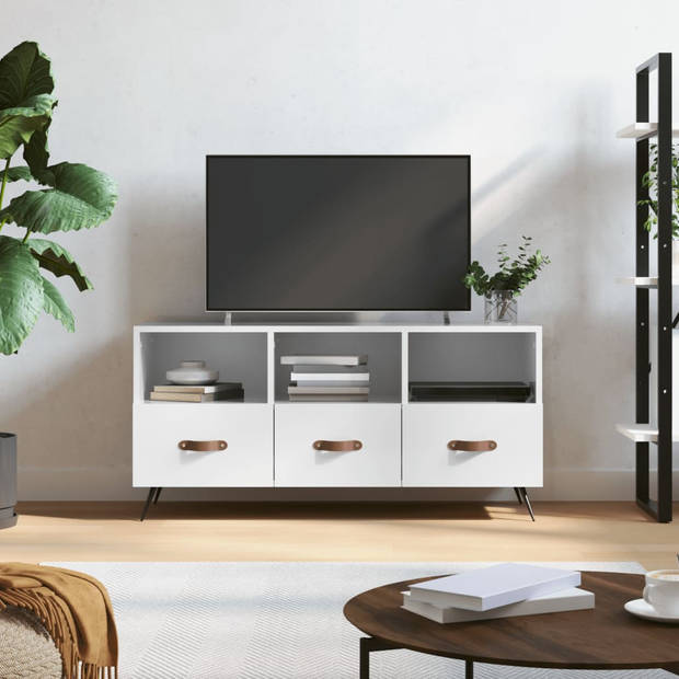 The Living Store Televisiekast - Hoogglans Wit - 102 x 36 x 50 cm - Stevig en Praktisch Design