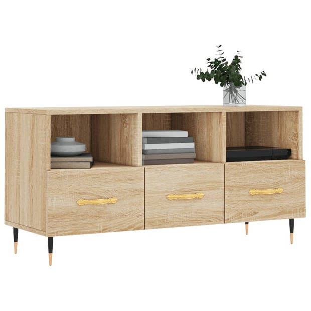 The Living Store TV-meubel Sonoma Eiken - 102 x 36 x 50 cm - Stevig bewerkt hout - 3 vakken en 3 lades