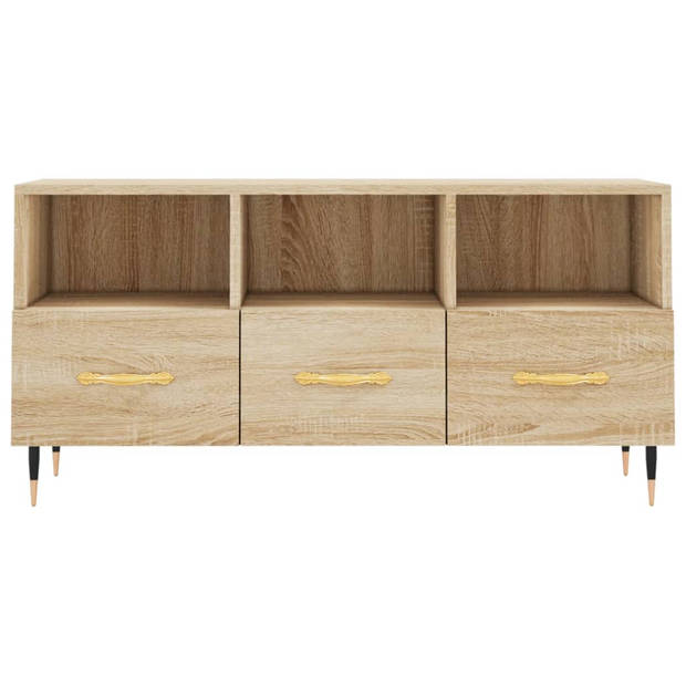 The Living Store TV-meubel Sonoma Eiken - 102 x 36 x 50 cm - Stevig bewerkt hout - 3 vakken en 3 lades