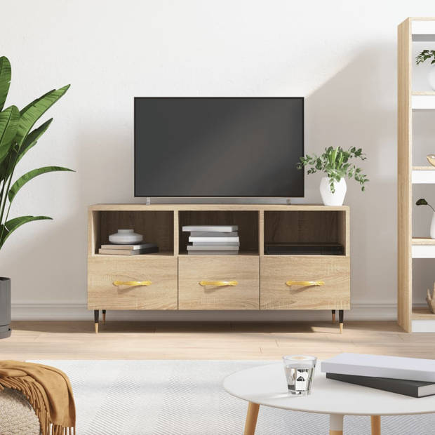 The Living Store TV-meubel Sonoma Eiken - 102 x 36 x 50 cm - Stevig bewerkt hout - 3 vakken en 3 lades