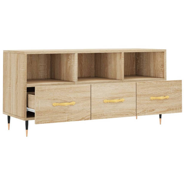 The Living Store TV-meubel Sonoma Eiken - 102 x 36 x 50 cm - Stevig bewerkt hout - 3 vakken en 3 lades