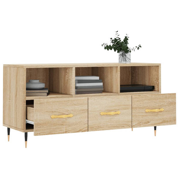 The Living Store TV-meubel Sonoma Eiken - 102 x 36 x 50 cm - Stevig bewerkt hout - 3 vakken en 3 lades