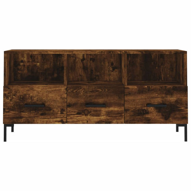 The Living Store TV-meubel - Gerookt eiken - 102 x 36 x 50 cm - Bewerkt hout en ijzer