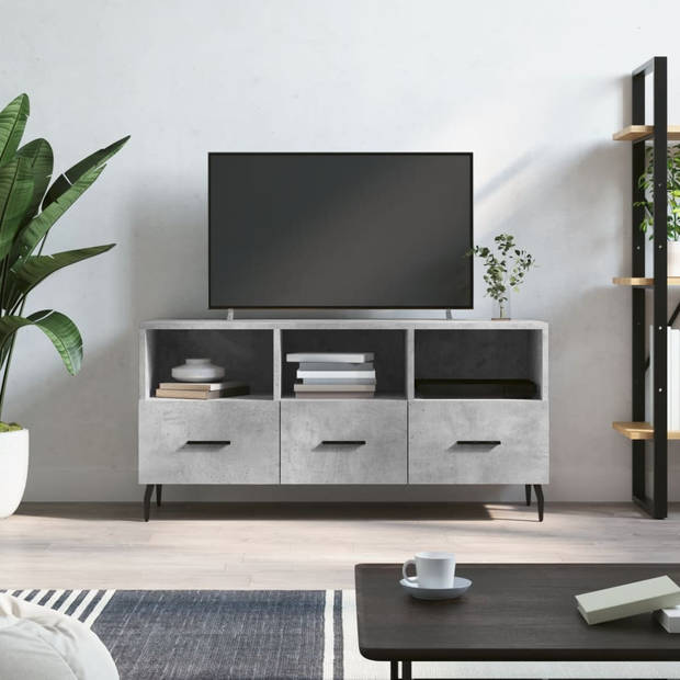 The Living Store Televisiekast Betongrijs - 102 x 36 x 50 cm - Trendy design - 3 vakken en 3 lades - Bewerkt hout en