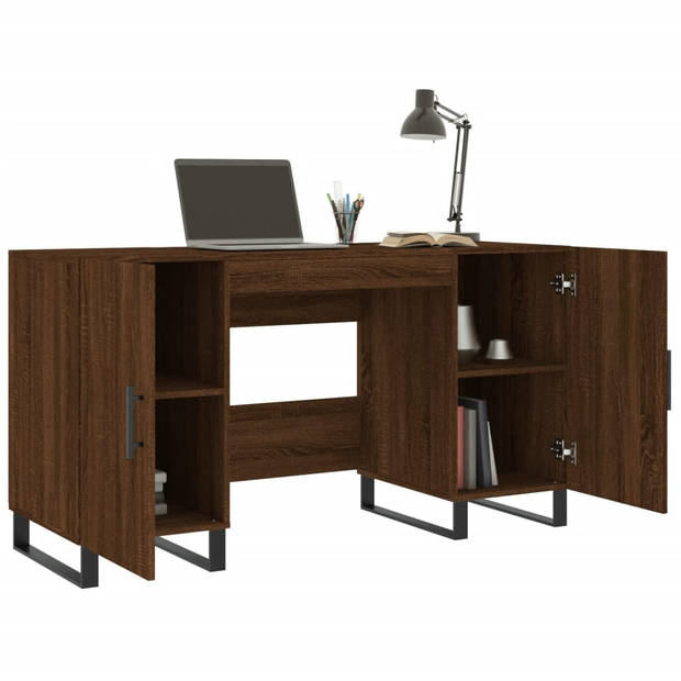 The Living Store Bureau Bruineiken 140x50x75cm - Industriële Stijl - 4 Deurvaks - Bewerkt Hout en Ijzer