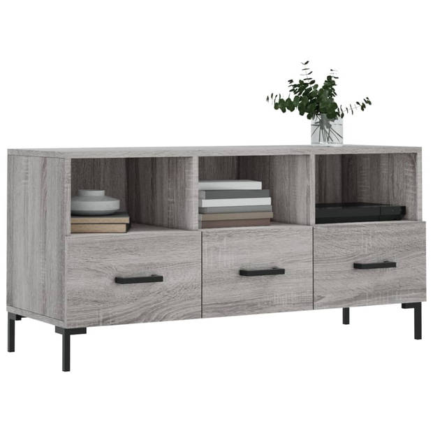 The Living Store TV-meubel - grijs sonoma eiken - 102x36x50 cm - bewerkt hout en ijzer