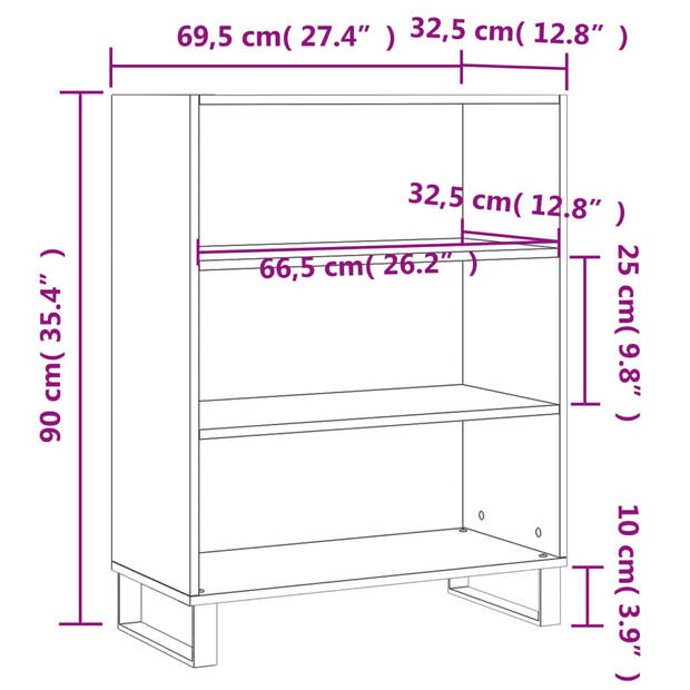 vidaXL Schappenkast 69,5x32,5x90 cm bewerkt hout grijs sonoma eiken