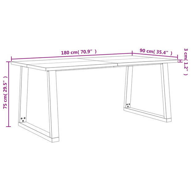 vidaXL Eettafel met natuurlijke rand 180x90x75 cm massief acaciahout