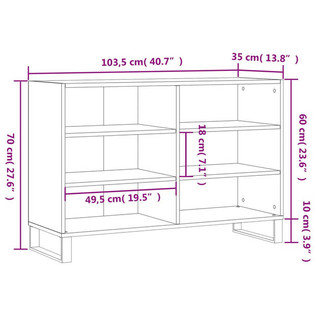 vidaXL Dressoir 103,5x35x70 cm bewerkt hout grijs sonoma eikenkleurig