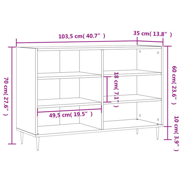 vidaXL Dressoir 103,5x35x70 cm bewerkt hout hoogglans wit