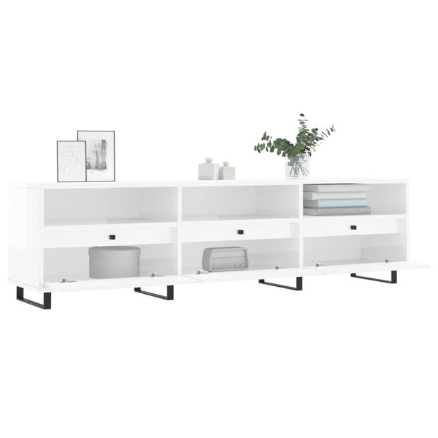 The Living Store TV-meubel Multimedia - 150 x 30 x 44.5 cm - Stevig bewerkt hout - Hoogglans wit