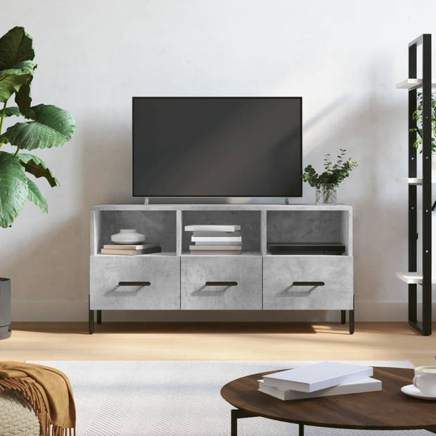 The Living Store TV-meubel Betongrijs 102x36x50 cm - opbergruimte en presenteerfunctie