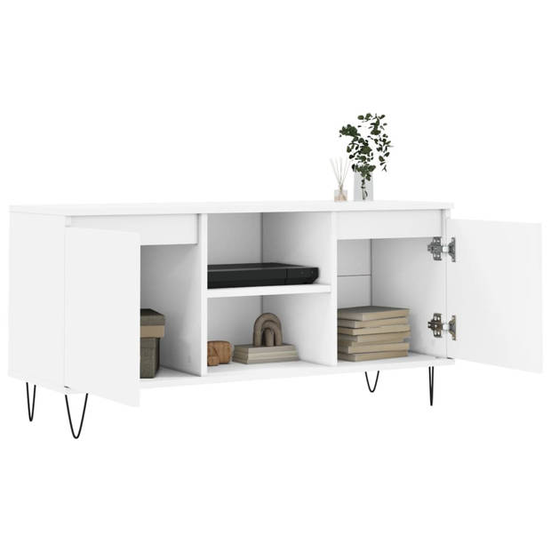 The Living Store TV-meubel Wit - - 104 x 35 x 50 cm - Bewerkt hout en ijzer