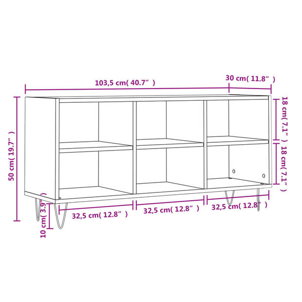 The Living Store TV-meubel - Zwart Bewerkt Hout/IJzer - 103.5 x 30 x 50 cm - Opbergruimte