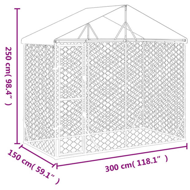 vidaXL Hondenkennel met dak 3x1,5x2,5 m gegalvaniseerd staal zilver