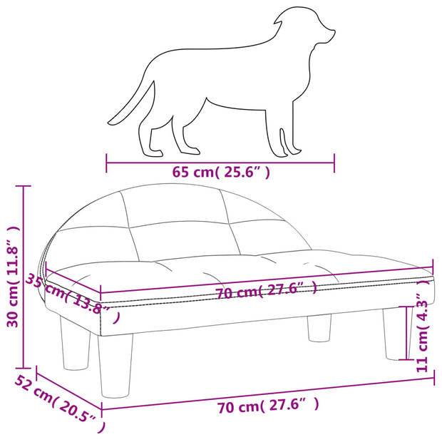 The Living Store Hondenbed Velvet - 70 x 52 x 30 cm - Lichtgrijs - Geschikt voor kleine honden - Montage vereist