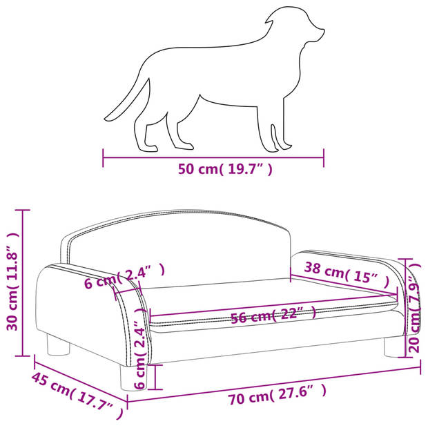 The Living Store Hondenbed - Kunstleer - 70 x 45 x 30 cm - Grijs