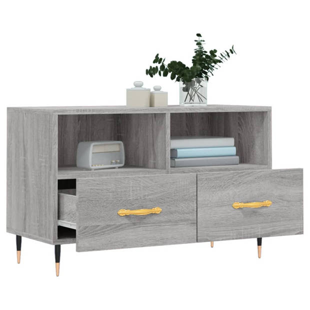 The Living Store Tv-meubel - Grijs Sonoma Eiken - 80 x 36 x 50 cm - Bewerkt hout en ijzer