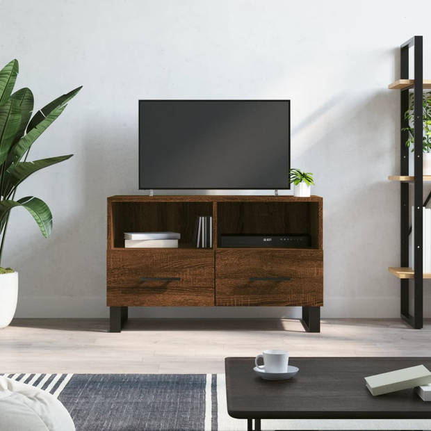 The Living Store TV-meubel - Bruineiken - 80 x 36 x 50 cm - Bewerkt hout en ijzer