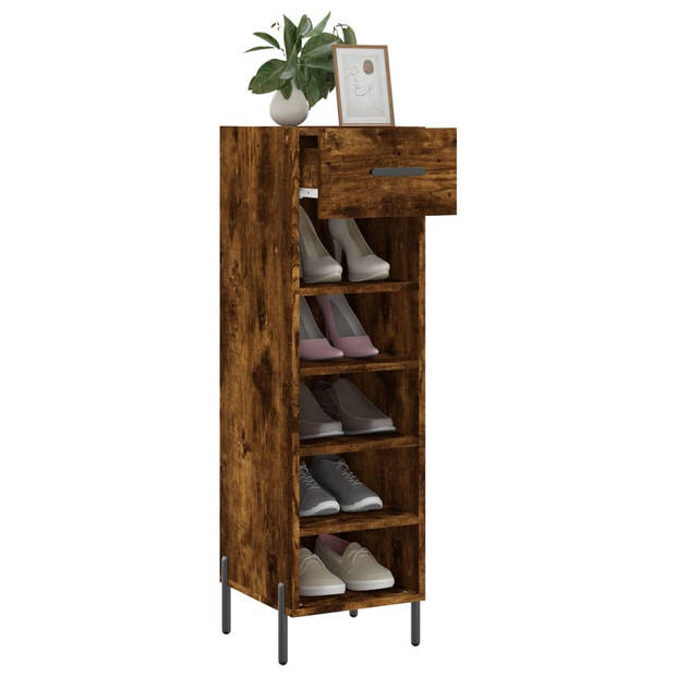 The Living Store Schoenenkast - Gerookt Eiken - 30 x 35 x 105 cm - Duurzaam materiaal