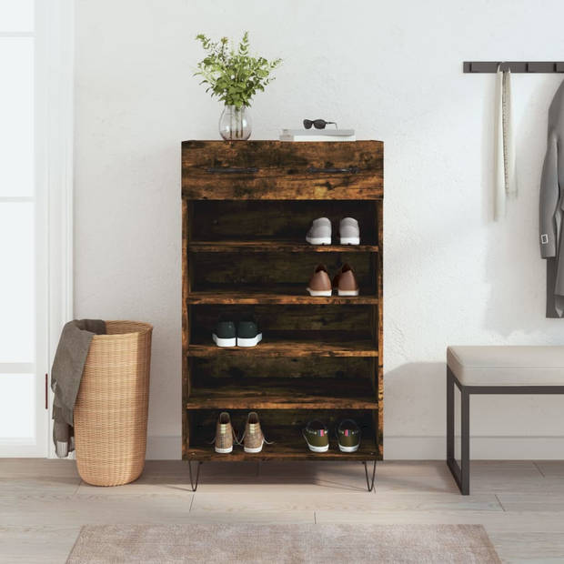 The Living Store Schoenenkast - Smoked Oak - 60 x 35 x 105 cm - Duurzaam hout - Voldoende opbergruimte