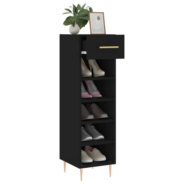 The Living Store Schoenenkast - Zwart - 30 x 35 x 105 cm - Duurzaam bewerkt hout en ijzer