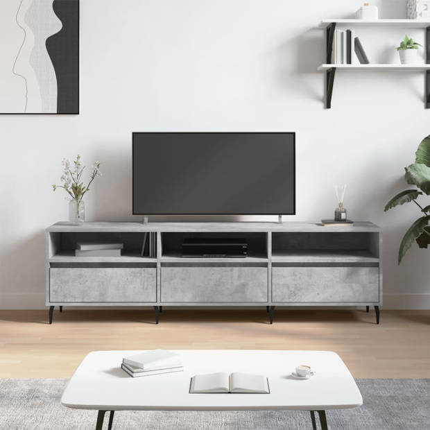 The Living Store TV-meubel Betongrijs - 150 x 30 x 44.5 cm - Bewerkt hout en ijzer