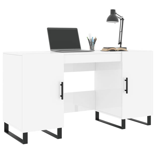 The Living Store Bureau Hoogglans Wit 140x50x75cm - Bewerkt Hout en IJzer