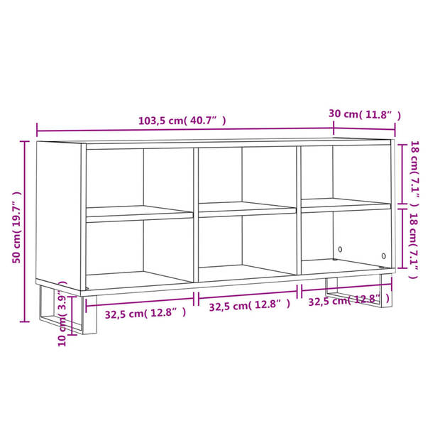 The Living Store TV-meubel 6 Vakken - 103.5 x 30 x 50 cm - Wit - Bewerkt Hout en IJzer