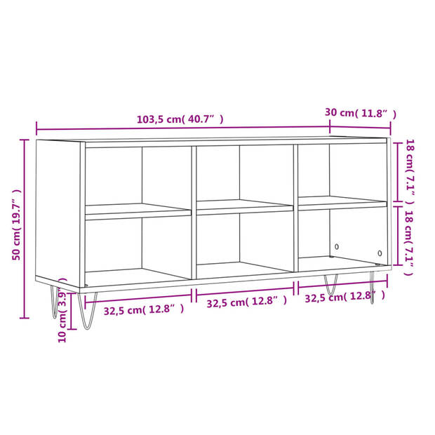 The Living Store Tv-meubel - Tv-kast 6 vakken - 103.5 x 30 x 50 cm - Grijs Sonoma Eiken