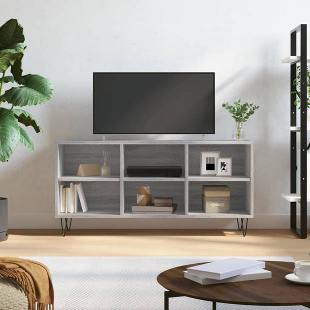 The Living Store Tv-meubel - Tv-kast 6 vakken - 103.5 x 30 x 50 cm - Grijs Sonoma Eiken