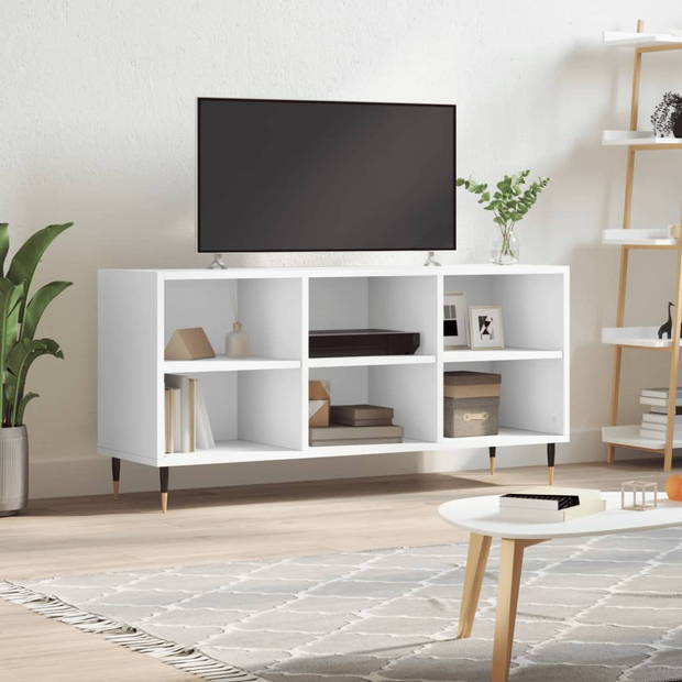 The Living Store Tv-meubel - Tv-kast 6 Vakken - Bewerkt Hout - IJzer - 103.5 x 30 x 50 cm