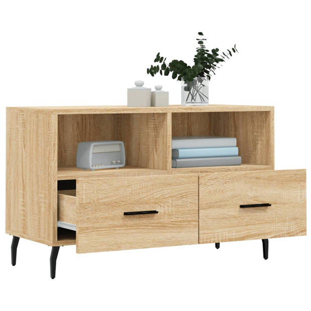 The Living Store TV-meubel - Sonoma Eiken - 80 x 36 x 50 cm - Bewerkt hout en ijzer