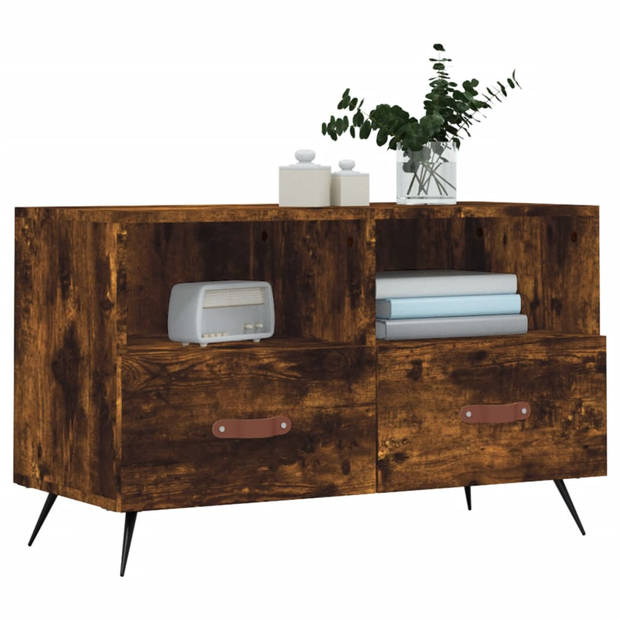 The Living Store Tv-meubel - Trendy - bewerkt hout en ijzer - 80 x 36 x 50 cm - gerookt eiken